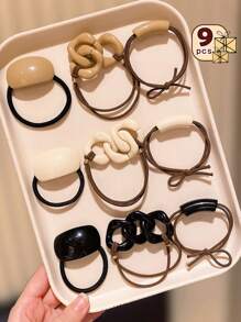 9 件装复古简约树脂发圈，适合女孩的礼物 - 彩色 - 查看 2