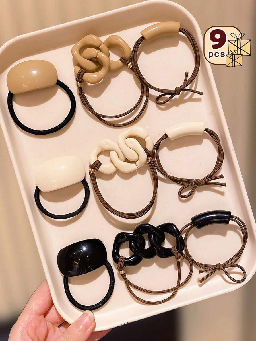 9 件装复古简约树脂发圈，适合女孩的礼物
