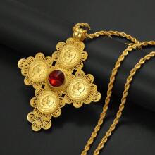1pc Big Cross Pendants Necklaces Women Men Gold Color Jewelry Africa Coin Cross/Eritrea Habesha Necklace