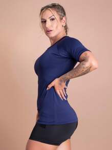 Women's Second Skin Shirt UV+50 Sun Protection Thermal T-Shirt Short Sleeve Winter And Summer Fashion GJR Modas - Màu xanh lam - Xem 3