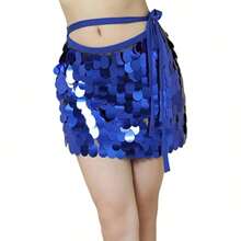 تنورة ذات بقع لامعة من الترتر الزخرفية لرقص البطن، تنورة ملفوفة للنادي الليلي، وشاح الورك للنساء والفتيات - متعدد الألوان - مشاهدة 11