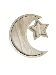 Décorations en bois en forme d'étoiles et de lune pour les plateaux de dessert du Ramadan et de l'Aïd - parfaites pour la décoration de la chambre, les fêtes d'anniversaire et les célébrations festives avec des artisanats en bois, des décorations magiques, des accessoires festifs, des cadeaux festifs