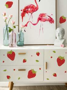 1 Set Of Strawberry Removable Waterproof Self-Adhesive PVC Stickers, Suitable For Living Room, Bedroom, Background Wall, Wall Decoration, Home Decoration,Renovation Stickers Peel Wall Panels,Wall Paper, Wallpapers,Spring Decoration Items Refresh Your Home,Rama Decoration Stickers