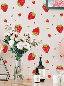 1 Set Of Strawberry Removable Waterproof Self-Adhesive PVC Stickers, Suitable For Living Room, Bedroom, Background Wall, Wall Decoration, Home Decoration,Renovation Stickers Peel Wall Panels,Wall Paper, Wallpapers,Spring Decoration Items Refresh Your Home,Rama Decoration Stickers