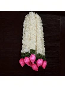 人造茉莉花环配莲花 - 塑料花环，适合圣诞节、万圣节、排灯节、亡灵节 - Varalakshmi Puga 的悬挂 Puga 装饰，通用节日花卉主题，无需电力 - 彩色 - 查看 8