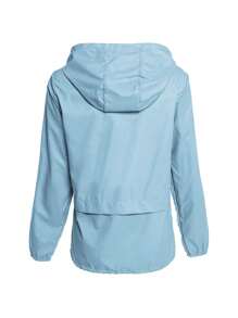 Women Packable Rain Jacket, Outdoor Hooded Windbreaker With Adjustable Drawstring - Blue - View 3