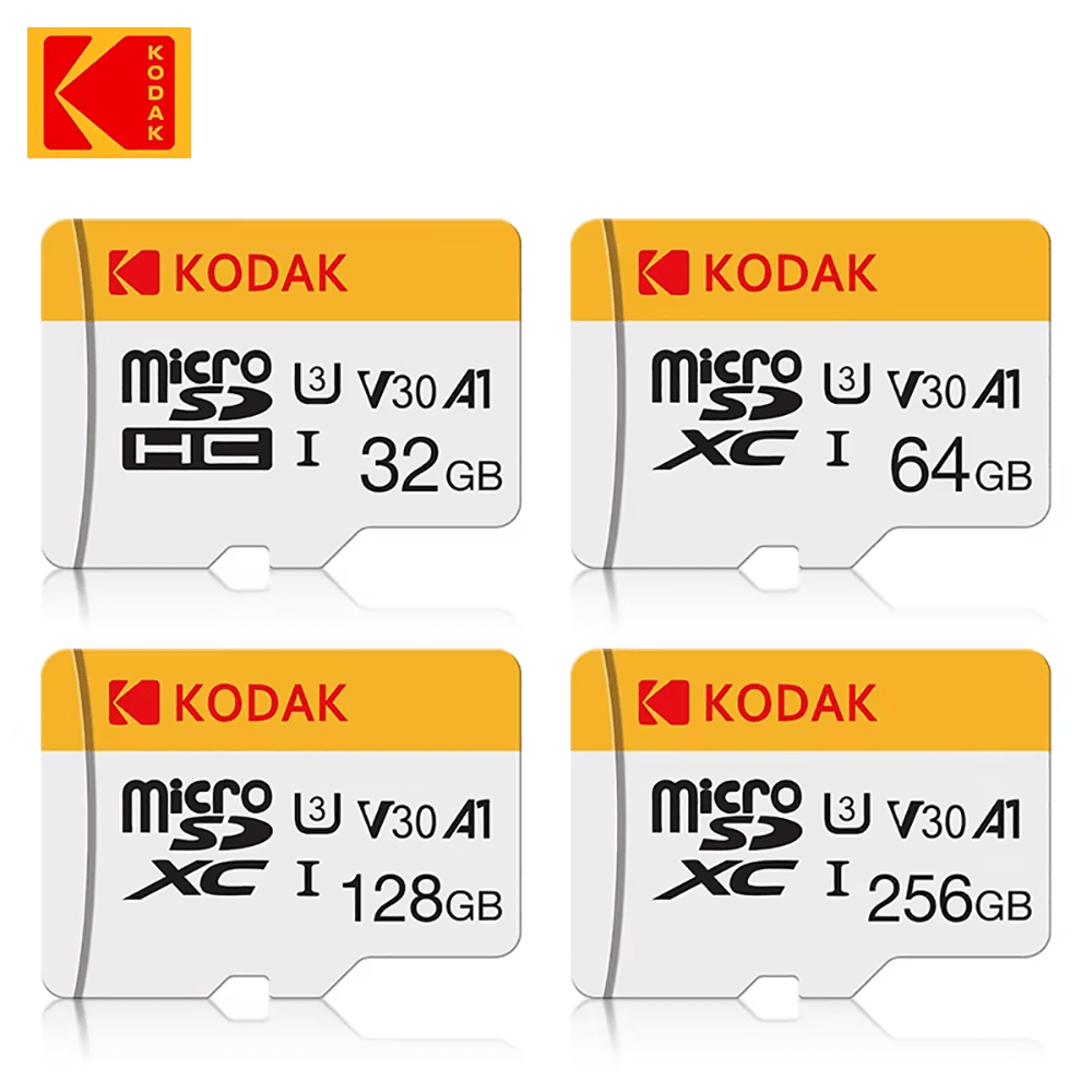 Kodak Scheda Micro SD KODAK da 64GB, 32GB, schede di memoria ad alta velocità Classe 10 V30 U3 SDXC da 128GB e 256GB, per smartphone, tablet e fotocamera