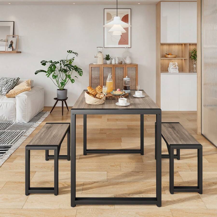 Dining Chair Set Of 3, Space Saving Kitchen Table Set With Metal Frame Table And Chairs(Sillas Comedor)  For Kitchen, Dining Room, Living Room,Grey - 灰色 - 查看 1