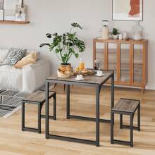 Dining Chair Set Of 3, Space Saving Kitchen Table Set With Metal Frame Table And Chairs(Sillas Comedor)  For Kitchen, Dining Room, Living Room,Grey - 灰色 - 查看 9