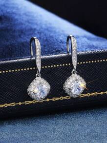 1 对奢华方晶锆石微镶嵌水钻吊坠耳环，14K 白金镀铜，适合女性、婚礼、订婚、周年纪念、派对、情人节珠宝礼物情人节、妈妈、母亲、母亲节、礼物 - 銀色 - 查看 2