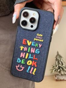 Slogan Fashionable Colorful Letter Denim Embroidered Anti-Drop Phone Case Compatible With Apple Phones