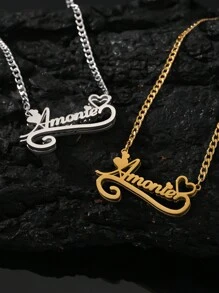 1 pièce Plaque d'identification pour le cou, en acier inoxydable plaqué or 18 carats, collier avec nom en or, argent, double plaquage du nom, chaîne avec nom en 3D, pendentif personnalisé avec texte, incluant un coffret cadeau raffiné, cadeau de la Saint-Valentin, des fêtes, de Noël, d'anniversaire