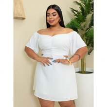 Plus Size Summer Off-The-Shoulder Jumpsuit Dress Various Colors - 白色 - 查看 1