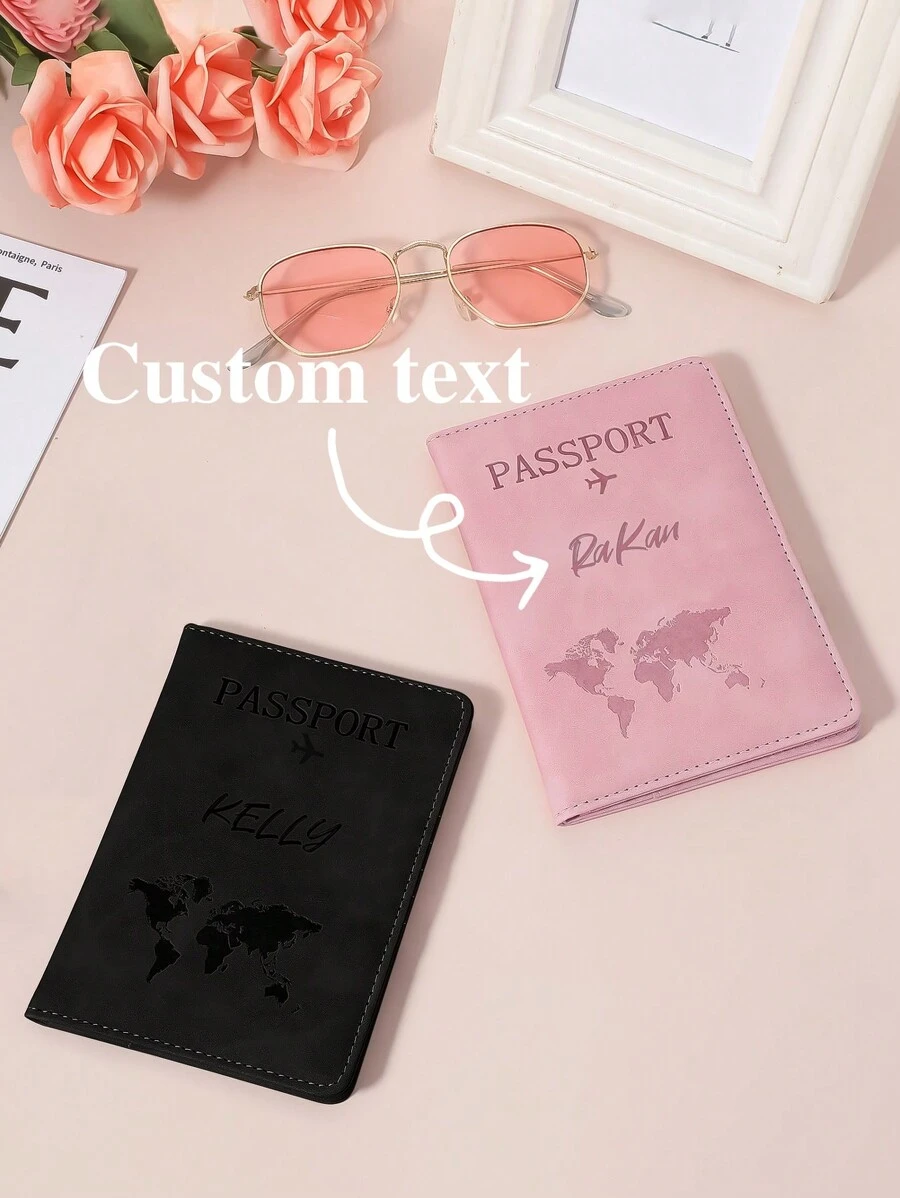 1 pezzo Custodia per passaporto personalizzata con di viaggio e stampa di lettere, scatola per passaporto con stampa superficiale della , porta passaporto, elementi essenziali da viaggio, portafoglio multifunzione personalizzato per passaporto e portadocumenti, custodia per passaporto impermeabile da esterno, borsa da viaggio personalizzata per passaporto, per uso domestico e da viaggio, accessori da spiaggia, vacanze estive, Natale, Boho, multifunzionale, durevole, decorativo, riutilizzabile, raffinato, di moda, di alta qualità, colorato, moderno, personalizzato, unico