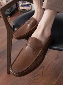 SHOESMORE Men's Stitch Detail Darkbrown Loafers Casual Slip On Penny Loafer Lightweight Driving Shoes Flat Boat Shoes - AMY802A-darkbrown - 查看 6