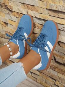 Giày thể thao đế bằng màu trắng thường ngày cho nữ, đa năng, thoáng khí, mỏng cho mùa xuân/thu - Màu xanh lam - Xem 3