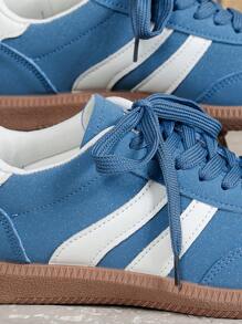 Giày thể thao đế bằng màu trắng thường ngày cho nữ, đa năng, thoáng khí, mỏng cho mùa xuân/thu - Màu xanh lam - Xem 6