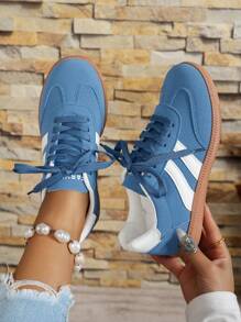 Giày thể thao đế bằng màu trắng thường ngày cho nữ, đa năng, thoáng khí, mỏng cho mùa xuân/thu - Màu xanh lam - Xem 4