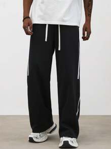 1 条男女通用宽松直筒条纹休闲裤，适合户外、派对、运动 - 黑色 - 查看 3