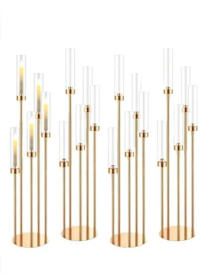 Christmas 1pc 5-Arms 42.5inch Gold Metal Reusable Decorative Candle Holder Set, Suitable For Holidays, Parties, Home Decor, Weddings, Thanksgiving, Valentine's Day, Christmas Party Decorations, Customized Gifts, Back To School Season Home Decor New Year Gift