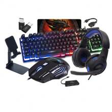 Teclado Led E Mouse Gamer + Kit Cel Mobilador Compreto+ Headset Para Celular - Preto - Visão 1
