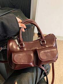 女士复古腋下包，大容量简约通勤手提包，时尚单肩包，秋冬 - 紅色 - 查看 7