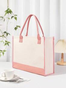 1 pieza Bolsa de regalo de lona con diseño de patchwork personalizable, bolsa de compras reutilizable, saco de arpillera vintage, bolso de gran capacidad, bolsa de dama de honor para la playa personalizada, adecuada para uso diario - Rosa - Ver 4