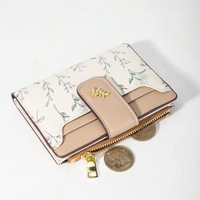 Suphiar Portefeuille pliant minimaliste à bouton en métal feuille, mode casual pour usage quotidien. Cadeau pour femme. Petit portefeuille, porte-monnaie