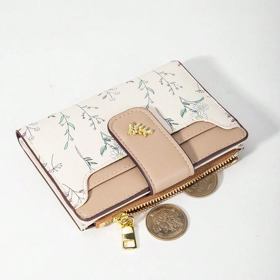 Suphiar Leaf Metal Button Bifold Wallet Minimalist Fashion Casual Everyday Use Gifts For Women Wallet Purse Wallet Small Wallet