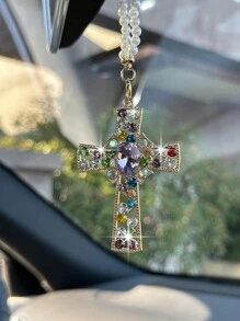 1 Stück Auto Innenraum Anhänger Strass Kreuz Auto Rückspiegel Dekoration Auto Innenraum Dekoration
