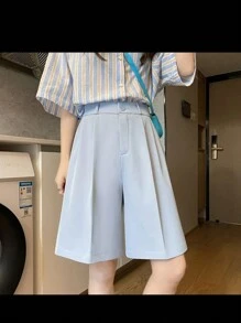 Tailored Bermuda Shorts Without Belt - Gringa Fashion - Blue - View 1