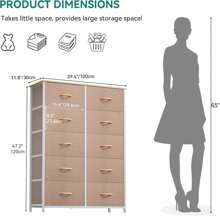Dresser For Bedroom With 10 Drawers, Storage Drawer Organizer Unit, Chest Of Drawers For Bedroom Living Room Closet, Sturdy Steel Frame, Wood Board, Fabric Drawers(Khaki) - 卡其色 - 查看 3