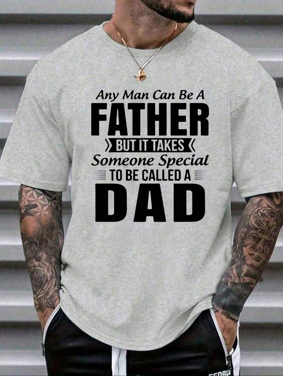 Men's Summer Slogan Print Crew Neck Short Sleeve Casual T-Shirt