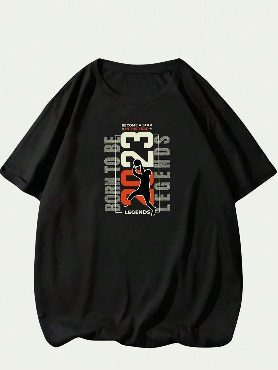 Retro Style Graphic Text Cotton Men's T-Shirt Soft Comfort Summer - 黑色 - 查看 1