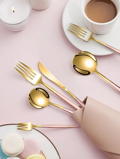 5/20/30pcs Stainless Steel Tableware Set ,Elegant 5/20/30-Piece Golden Cutlery Set ,Flatware Set With Golden Finish, Reusable Dinner Forks, Spoons, Teaspoons For Home And Everyday Use,Gift Box