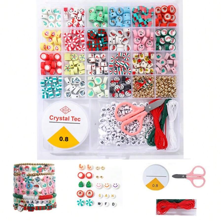 1900+Pcs/ 1800+Pcs/ 1700+Pcs/ 550+Pcs24 Bộ hạt đất sét polymer màu Giáng sinh Thủy tinh & Đất sét mềm & Hạt Acrylic & Hạt chữ & Hạt CCB Bộ hạt đất sét polymer làm hoa tai, vòng tay, vòng cổ, trang sức, quà tặng sinh nhật