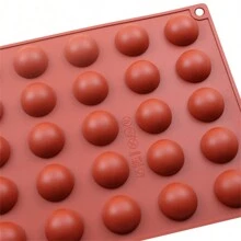 圆形硅胶模具巧克力迷你 35 腔半球形硅胶模具不粘，半球形硅胶烘焙模具用于糖果和巧克力，以及不粘圆柱形饼干模具 - 紅木色 - 查看 6