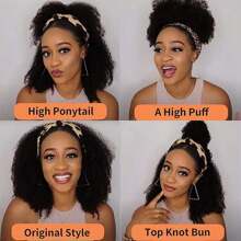 180%密度非洲蓬松卷曲真人发假发，10A级无胶自然卷曲真人发假发（女士款） - Natural Black - 查看 7