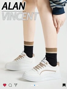 Alan Vincent Zapatos nuevos para mujeres primavera 2025 - Zapatillas deportivas bajas con cordones, cómodas y versátiles, en color blanco y marrón para combinar, apropiadas para ir de compras - Caqui - Ver 3