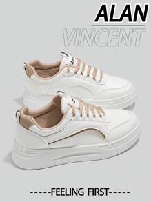 Alan Vincent Zapatos nuevos para mujeres primavera 2025 - Zapatillas deportivas bajas con cordones, cómodas y versátiles, en color blanco y marrón para combinar, apropiadas para ir de compras - Caqui - Ver 2