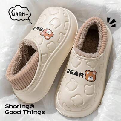 Women's Waterproof Non-Slip Indoor Winter Warm Plush Lining Thick Sole Slides
