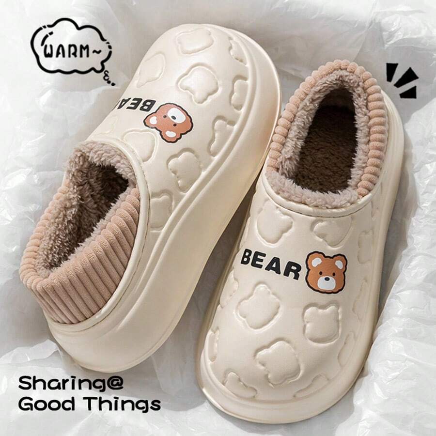 Women's Waterproof Non-Slip Indoor Winter Warm Plush Lining Thick Sole Slides