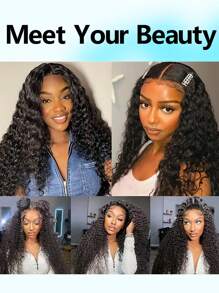 4X4 水波蕾丝闭合前假发 真人发水波 150% 密度 4X4 水波蕾丝真人发假发 女士假发 婴儿头发自然色 - Natural Black - 查看 7