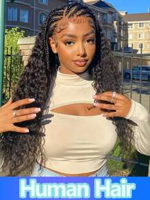 4X4 水波蕾丝闭合前假发 真人发水波 150% 密度 4X4 水波蕾丝真人发假发 女士假发 婴儿头发自然色 - Natural Black - 查看 1
