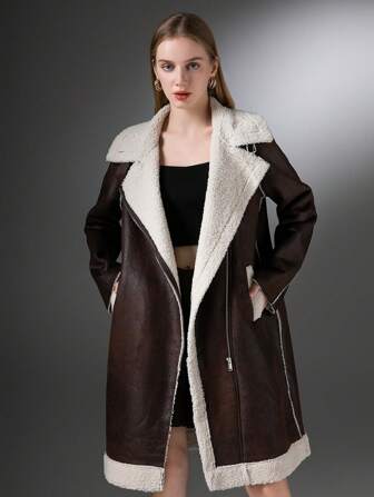 Cappotto casual imbottito con fodera soffice, giacca invernale calda e isolante da donna