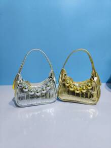 时尚新款迷你手提包，鳄鱼纹PU皮革钱包，可爱女孩零钱包，口红包，独特个性包，珍珠小包，休闲外出手提包，节日礼物 - 均碼 - 查看 1