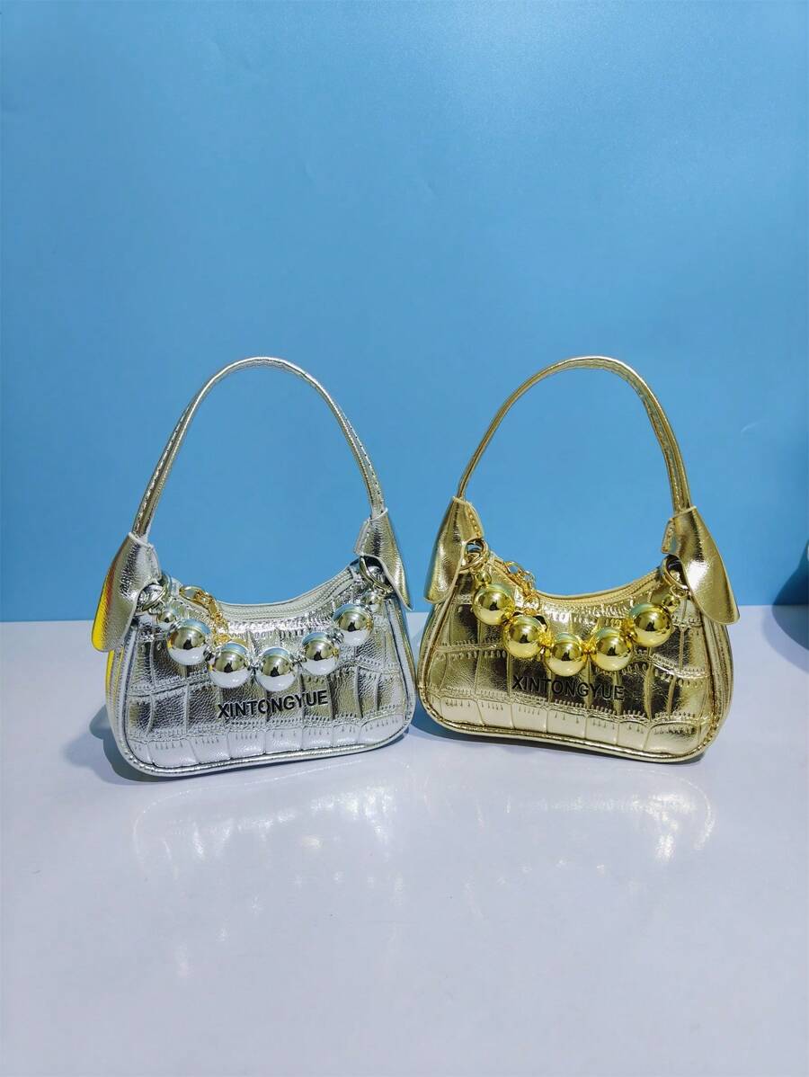 时尚新款迷你手提包，鳄鱼纹PU皮革钱包，可爱女孩零钱包，口红包，独特个性包，珍珠小包，休闲外出手提包，节日礼物 - 均碼 - 查看 1