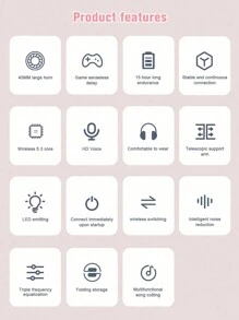 Casque sans fil, Bluetooth 5.0, longue durée de vie de la batterie, audio haute qualité, faible latence, design oreilles de chat, convient pour l'écoute de musique et le jeu esport