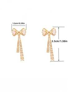 1pair Shiny Bowknot Shaped Crystal Dangle Earrings With Tassel For Women, Gift Valentines