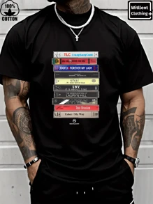 Witllent Men's 100% Cotton Vintage 90s R&B Cassette Tape T-Shirt Music Graphic  T-Shirt, Men's Christmas 220g Heavy Cotton T-Shirt(1 PC) - màu đen - Xem 1